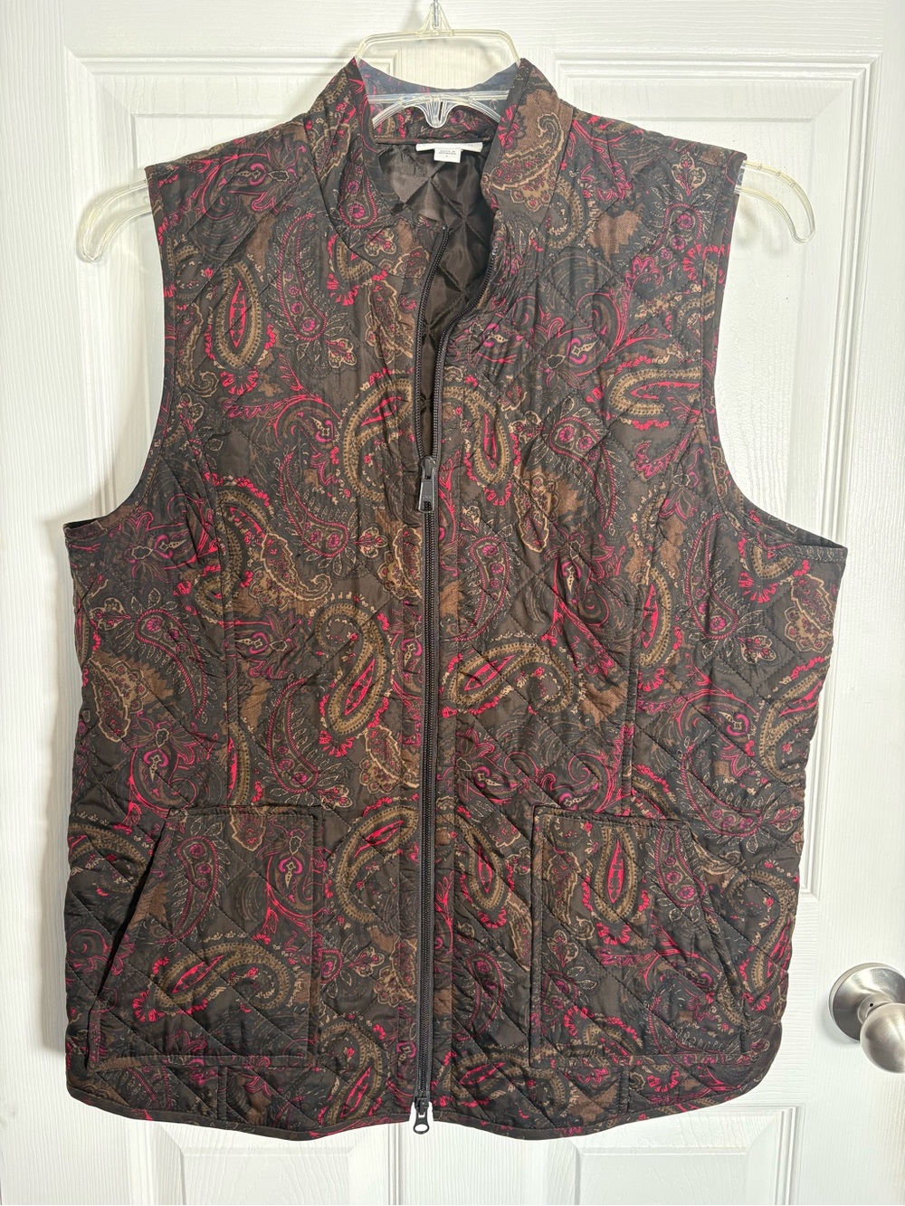 J Jill Heritage Quilted Paisley Vest in Brown with Red Accents Size Large